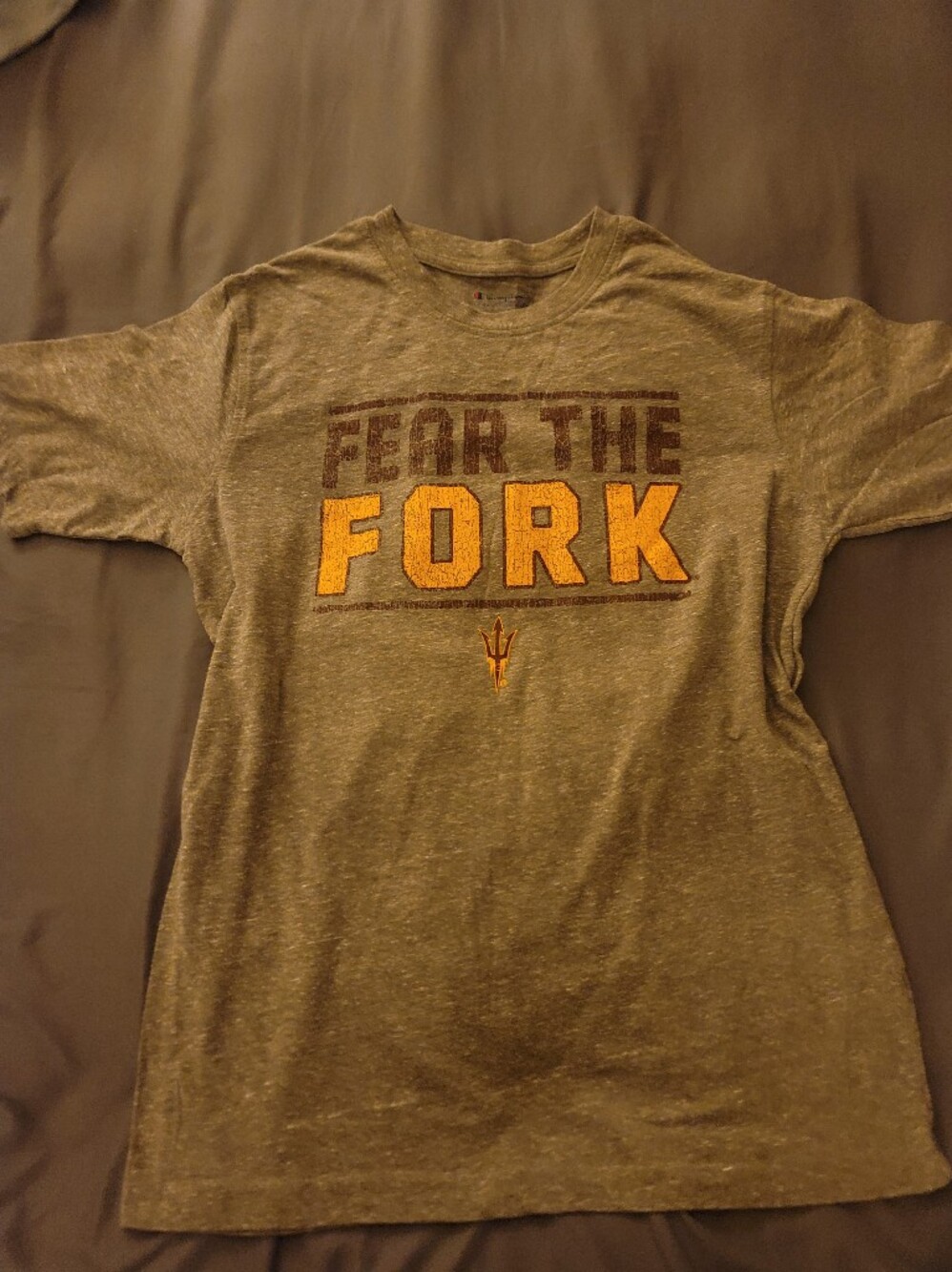 Champion 'Fear The Fork' Heather Olive Short Sleeve Tee with Gold Print